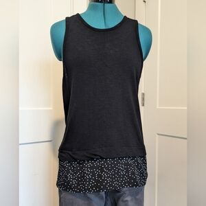 Women's blouse knit black shell w/ polkadot trim/skirt detail sz Lg EUC